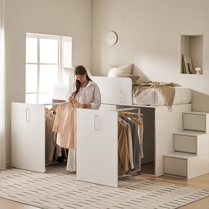 삼익가구 빅룸 빅수납 침대 벙커+서랍+행거 풀세트 시리즈, 01. A타입(벙커+서랍+벙커)_매트제외할인 상세 이미지 1