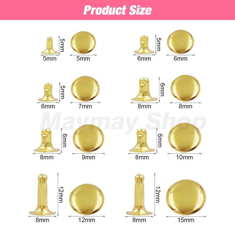 100sets 5mm-15mm 금속 라운드 리벳 단일 캡 리벳 스터드 DIY 가죽 공예 가방 벨트 의류 모자 신발 액세서리, 금, 12mm 상세 이미지 2