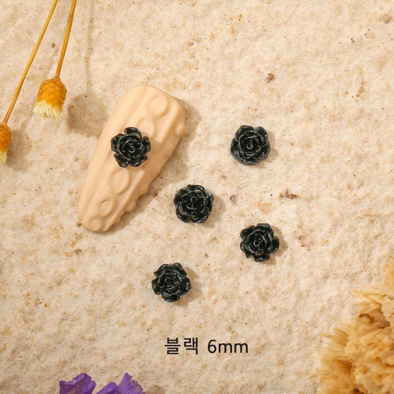 네일아트재료 네일파츠 로즈 장미꽃 파츠, 장미꽃6mm 블랙, 50개할인 상세 이미지 1