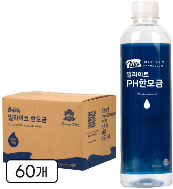 일라이트 PH한모금 10배 알칼리수 규소수 미네랄워터, 500ml, 60개