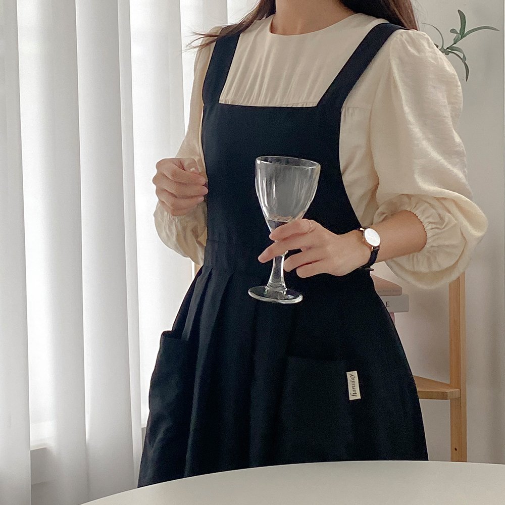 한스데이 방수 단아한 원피스 앞치마, 블랙, 1개 상세 이미지 1